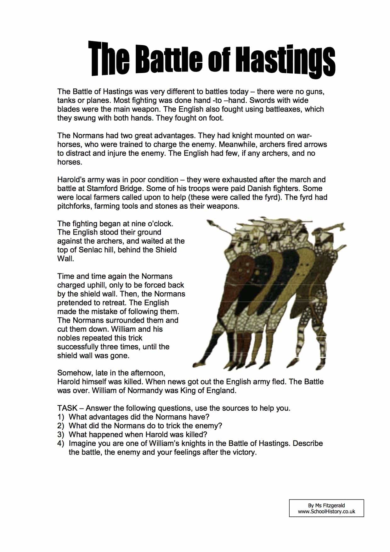 The Battle Of Hastings Facts Information Worksheet Year 7