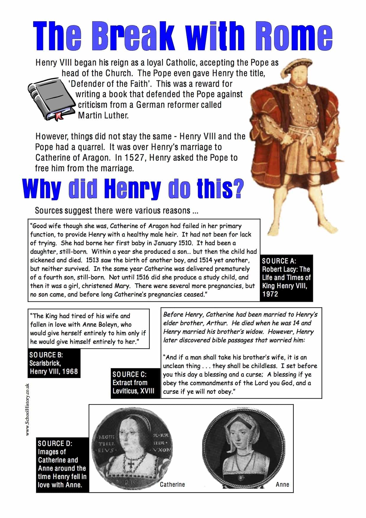 Henry Viii And The Break With Rome Worksheet Free Year 8 9 Pdf