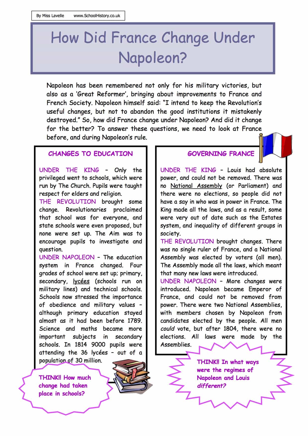 How Did France Change Under Napoleon Worksheet Free PDF Year 8 9