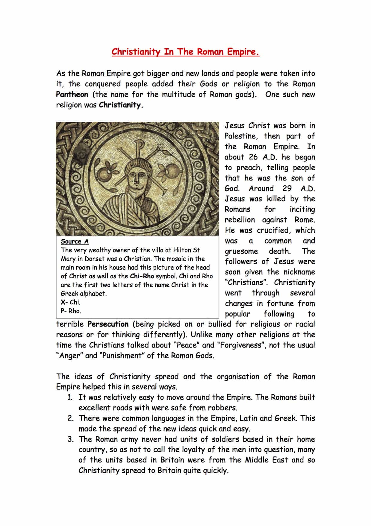 Christianity In The Roman Empire Facts Information Worksheet