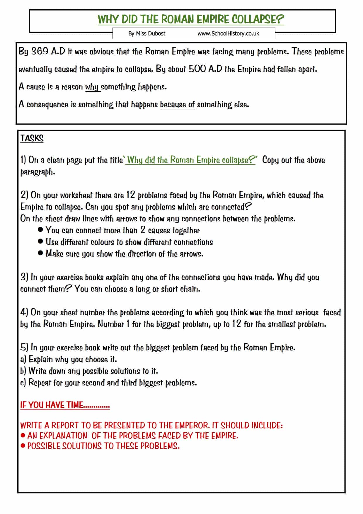 The Collapse of the Roman Empire  Year 23 Study Worksheet Within Free Fall Problems Worksheet