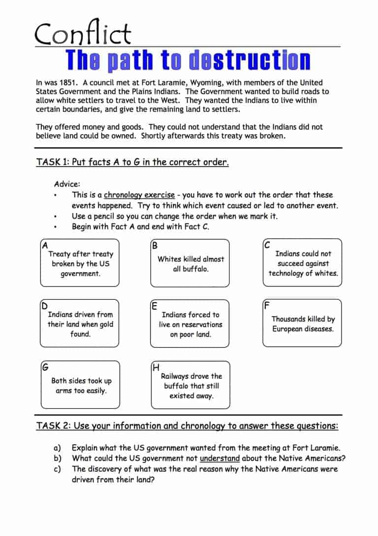 native americans and white settlers conflict worksheet year 89