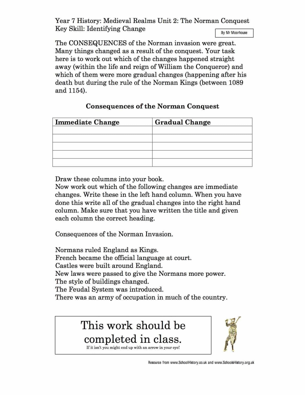 consequences of the norman invasion worksheet year 7
