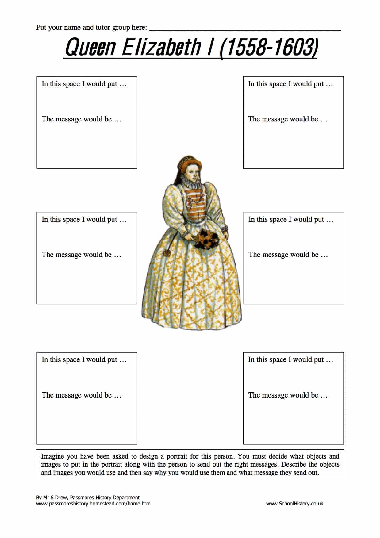 Queen Elizabeth I Portrait Activity Free Worksheet