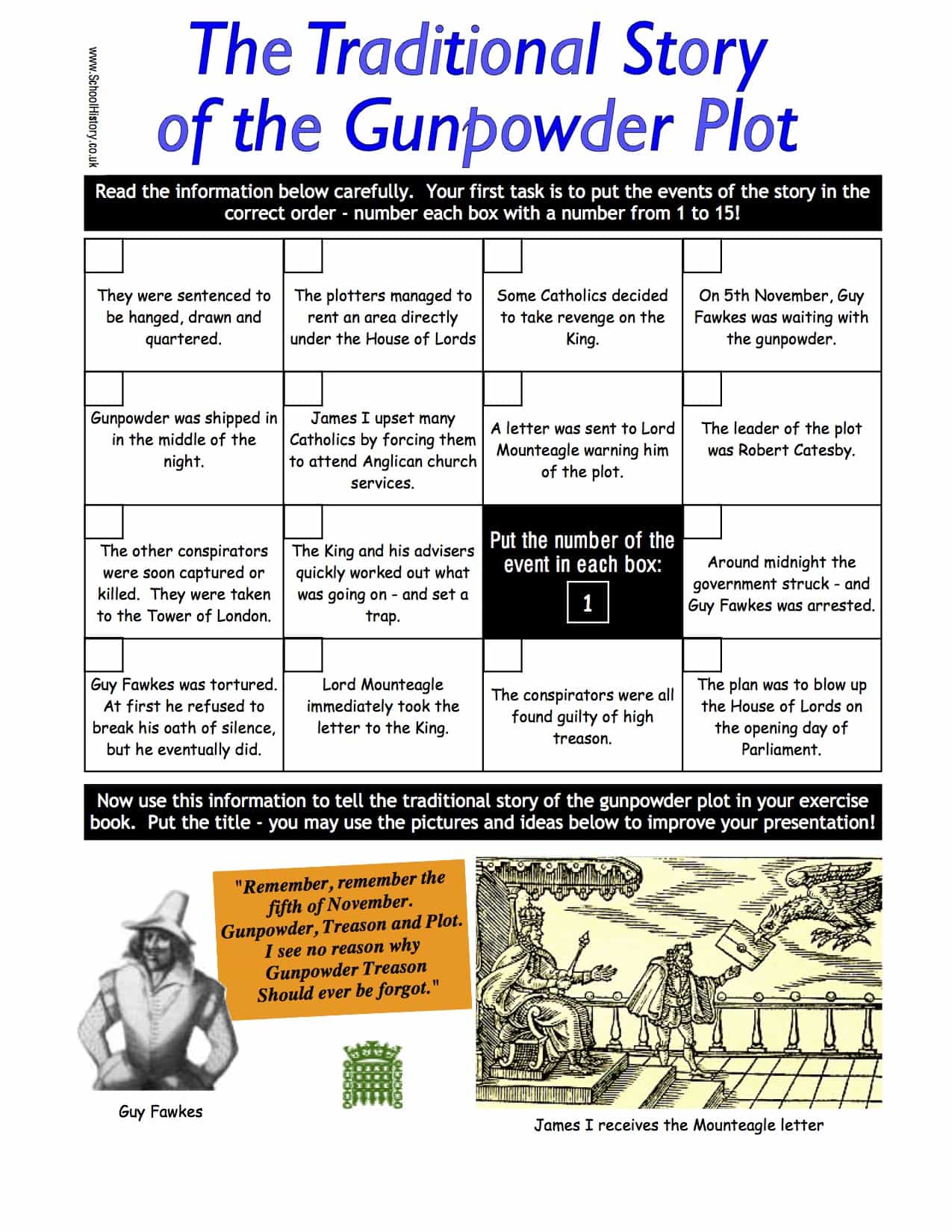 The Traditional Story Of The Gunpowder Plot Worksheet Free Pdf