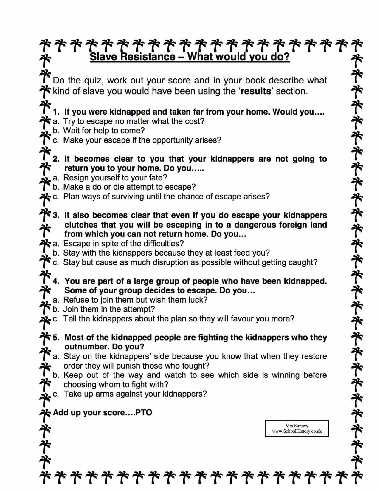 Resistance To Slavery Worksheet Answers