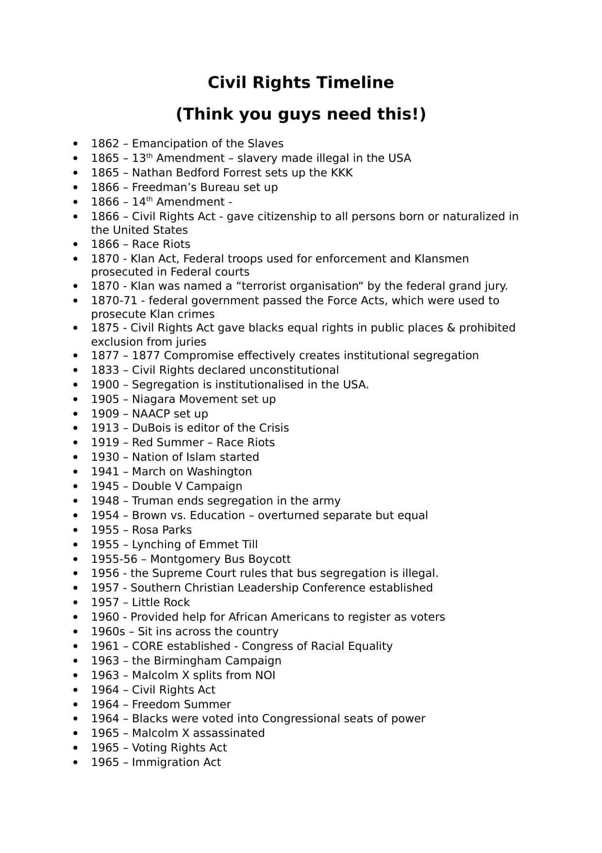 Civil Rights Timeline Worksheet Within Civil War Timeline Worksheet