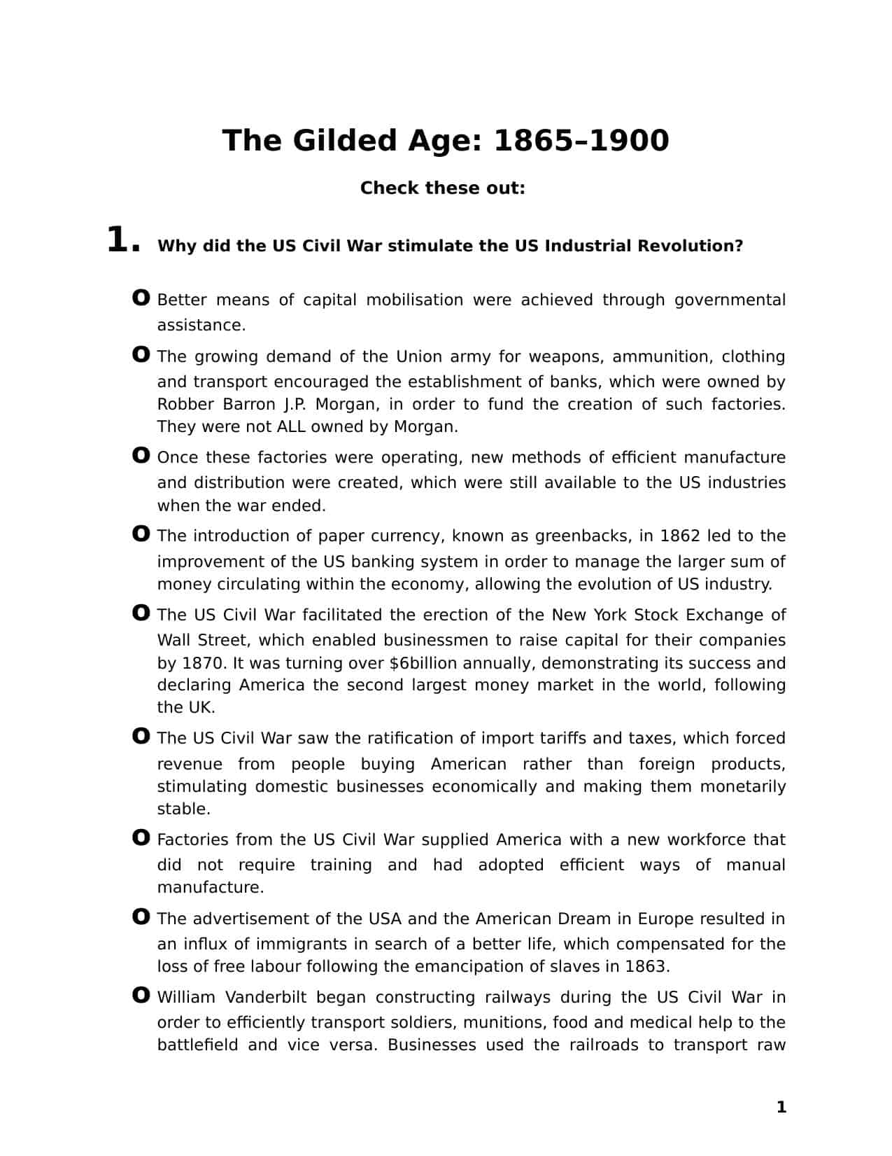 Gilded Age Questions Worksheet