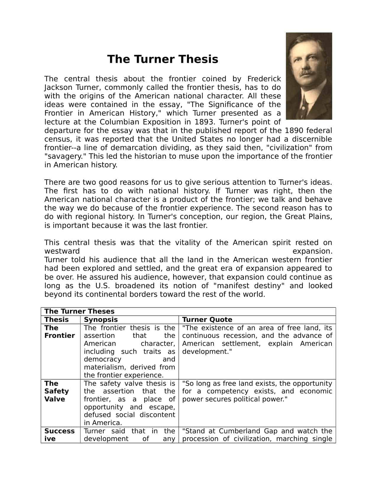 frederick jackson turner thesis and its flaws