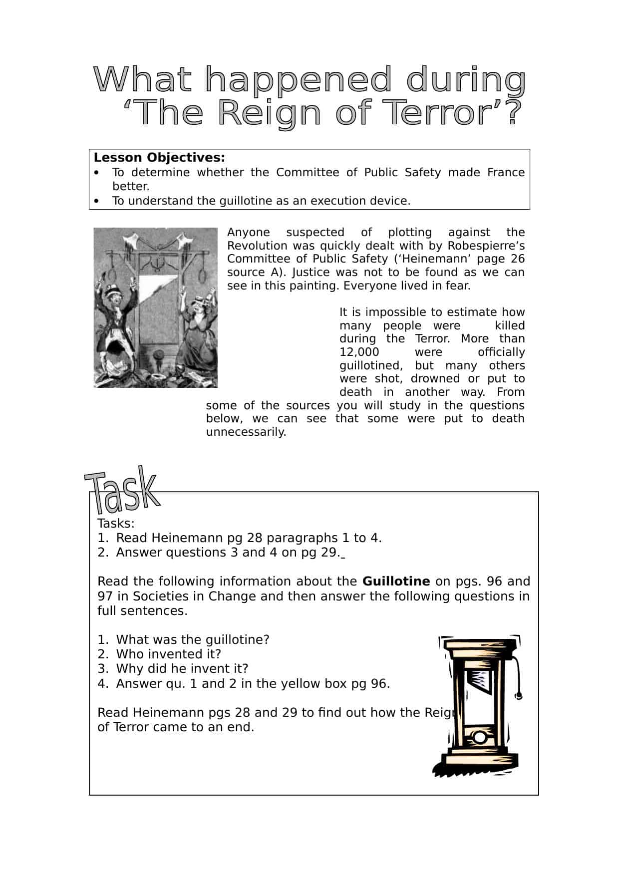 What Happened During The Reign Of Terror Facts Information Worksheet