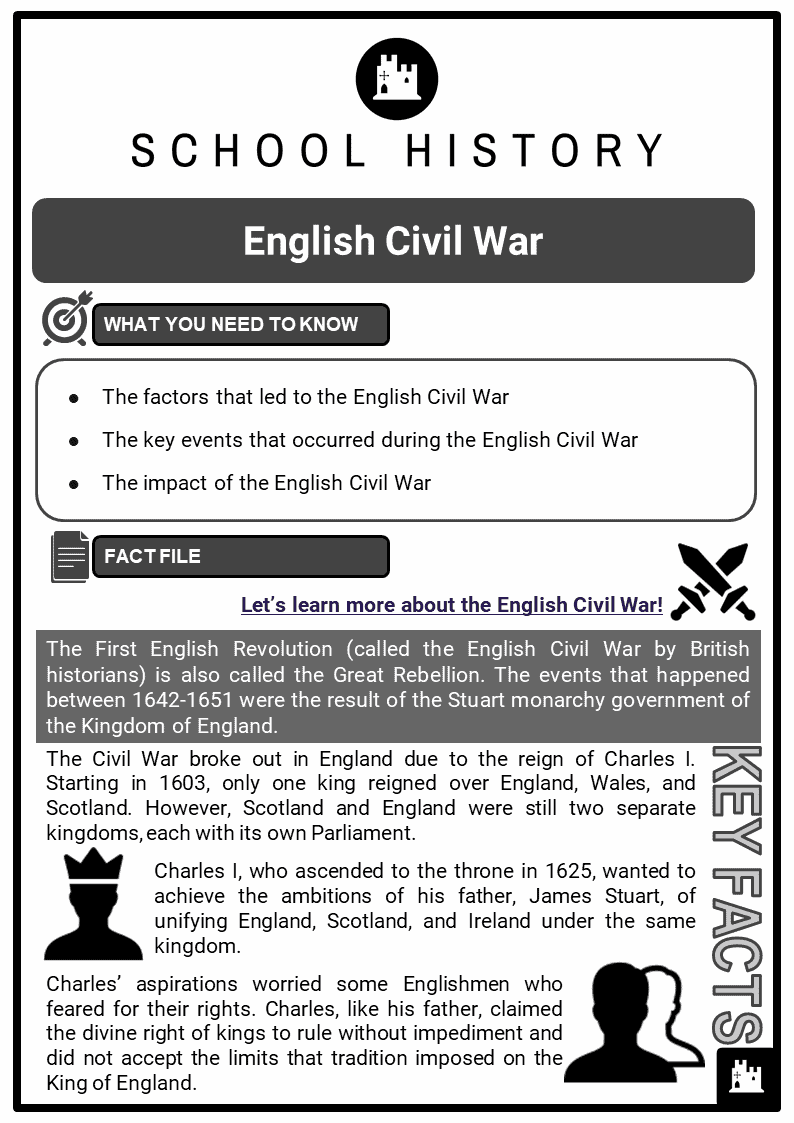 English Civil War Facts, Worksheets & Historical Context For Kids Within In School Suspension Worksheet