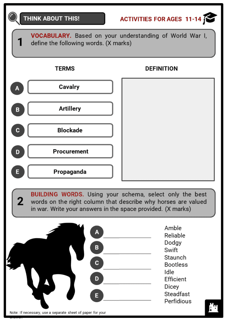 Horses in World War I Student Activities & Answer Guide 1