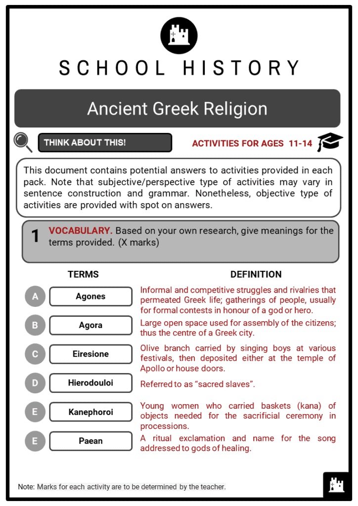 Ancient Greek Religion Student Activities & Answer Guide 2