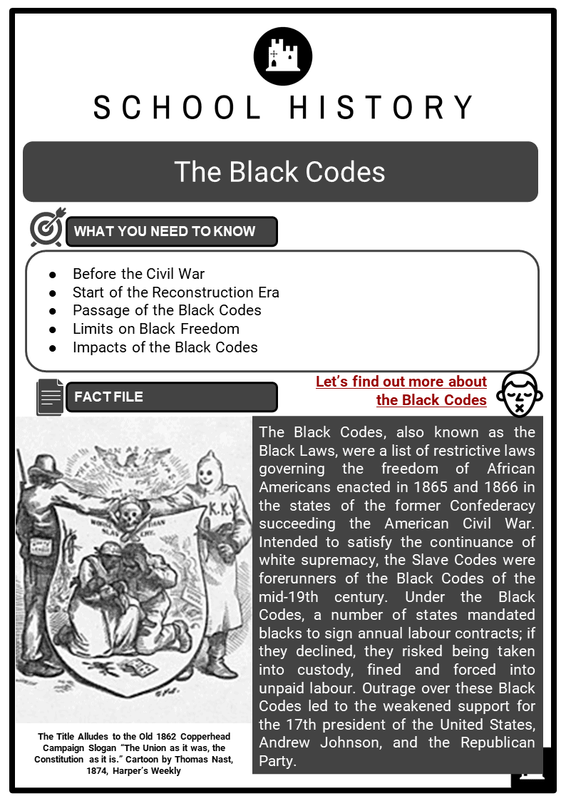 The Black Codes Facts, Worksheets, Civil War & Reconstruction Era