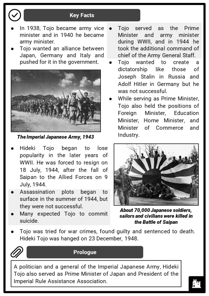 Hideki Tojo Facts Worksheets Military Life Role In World War Ii