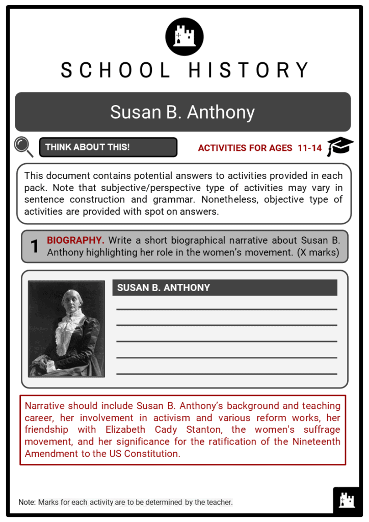 Susan B. Anthony Student Activities & Answer Guide 2
