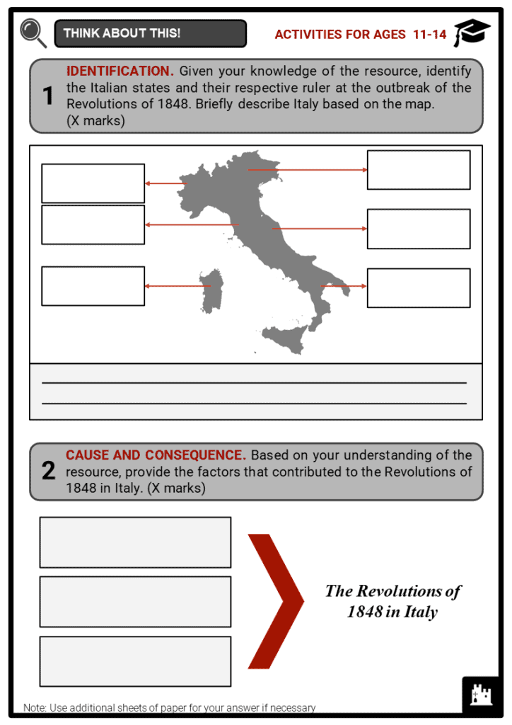 The Revolutions of 1848 in Italy Student Activities & Answer Guide 1