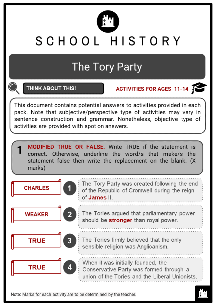 The Tory Party Student Activities & Answer Guide 2