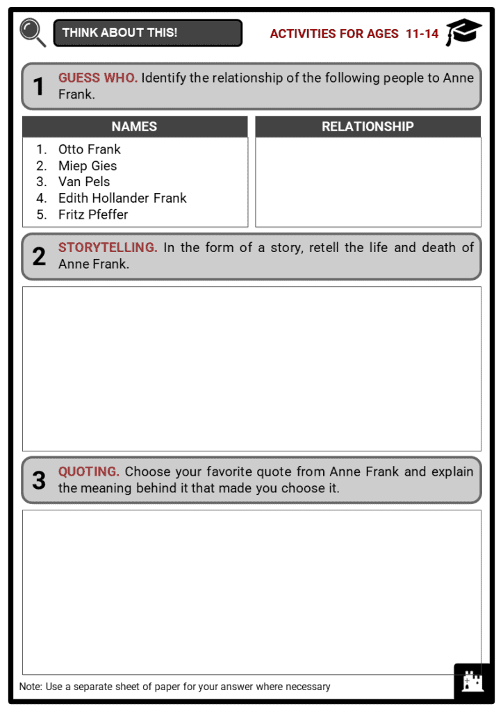 Anne Frank Student Activities & Answer Guide 1