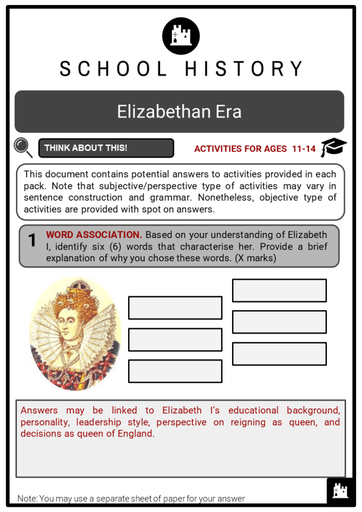 Elizabethan Era Student Activities & Answer Guide 2