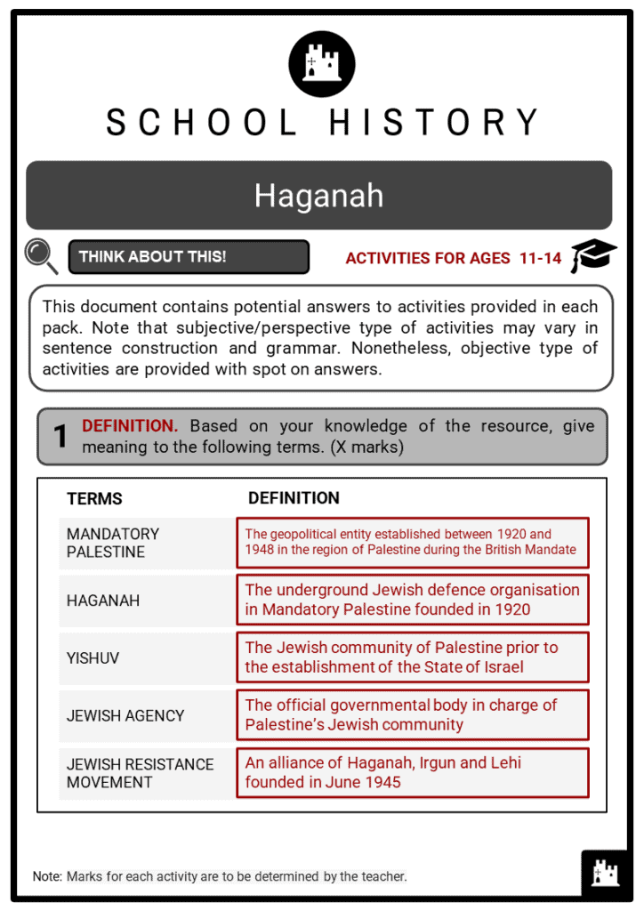 Haganah Student Activities & Answer Guide 2