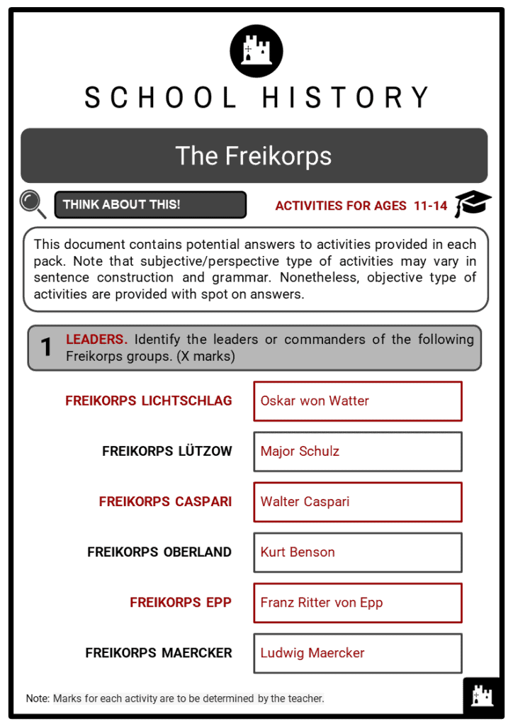 The Freikorps Student Activities & Answer Guide 2