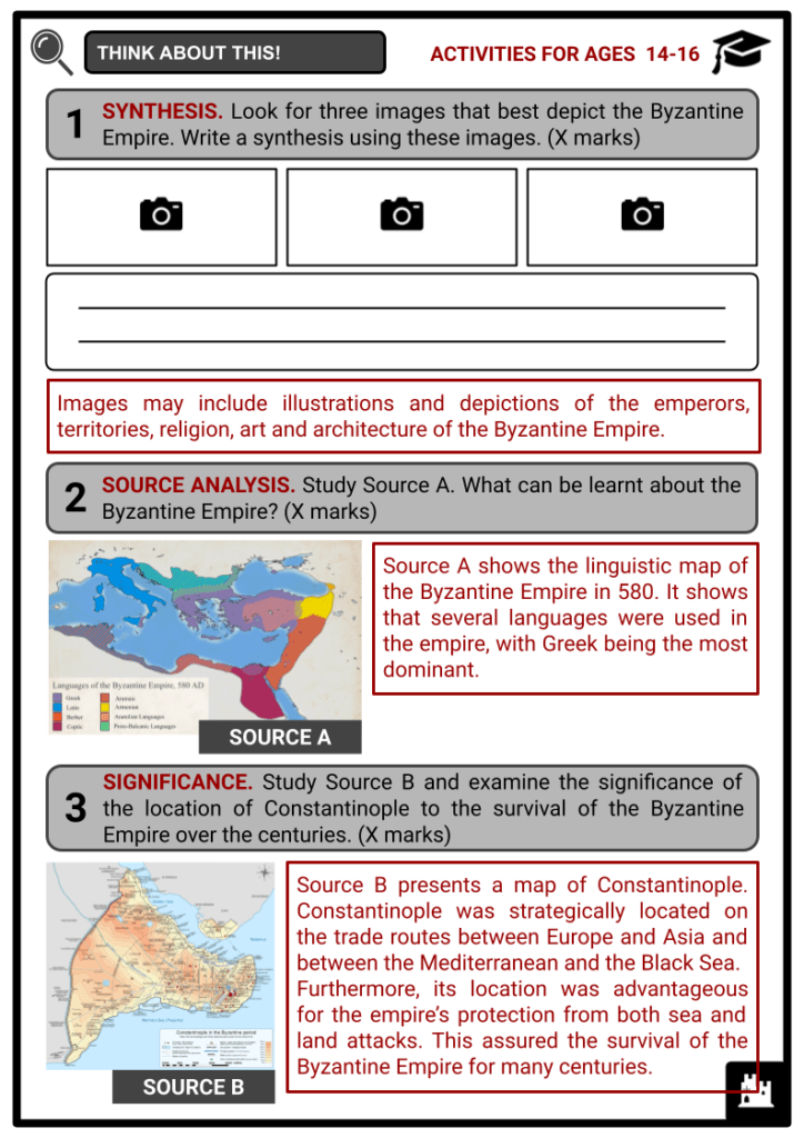 Byzantine Empire Activities & Answer Guide 4