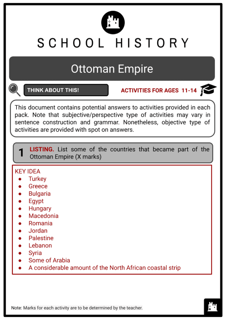 Ottoman Empire Activities & Answer Guide 2