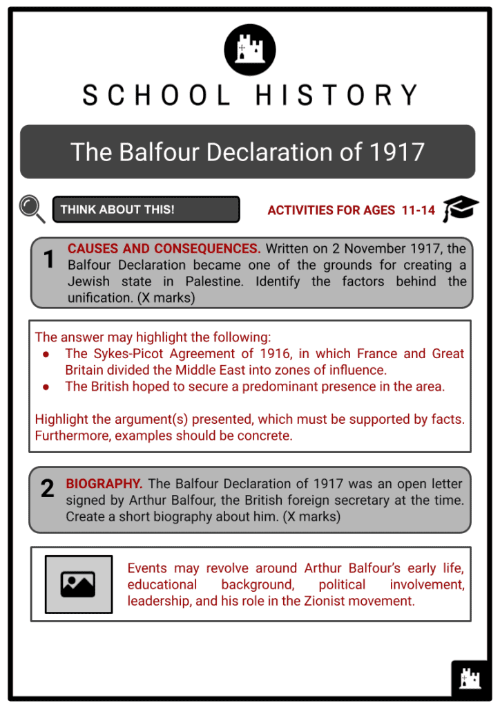 The Balfour Declaration of 1917 Activities & Answer Guide 2