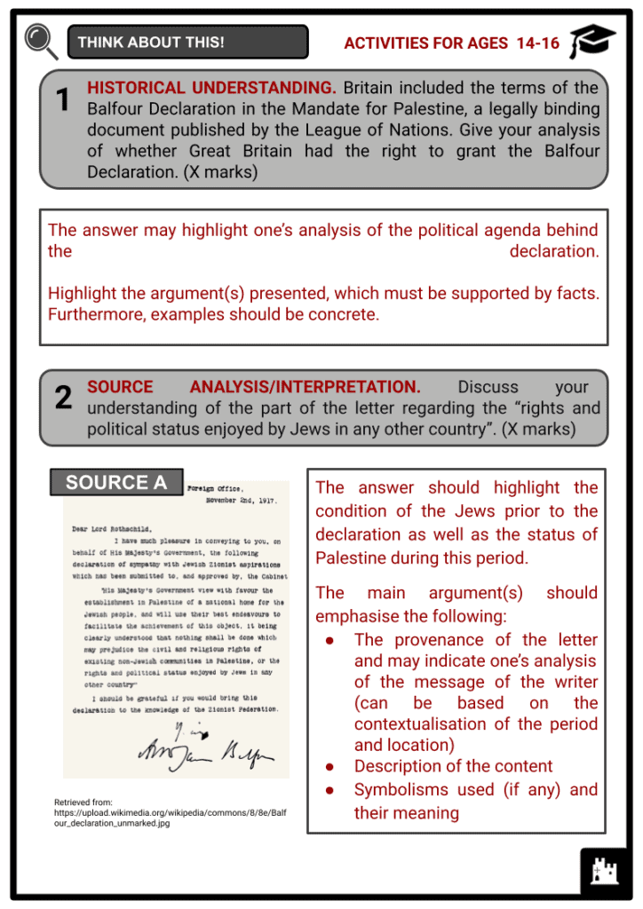 The Balfour Declaration of 1917 Activities & Answer Guide 4