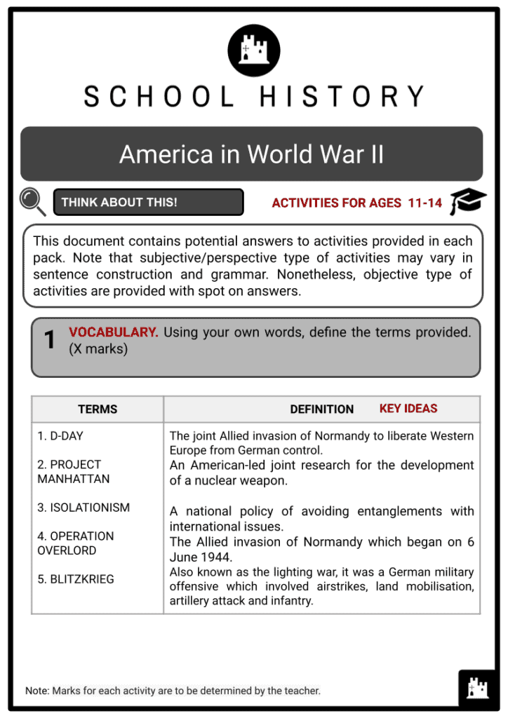 America in World War II Activities & Answer Guide 2