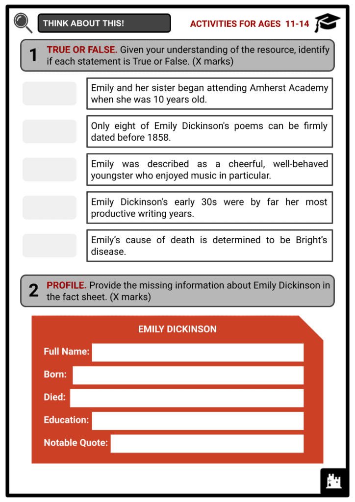 Emily Dickinson Activities & Answer Guide 1