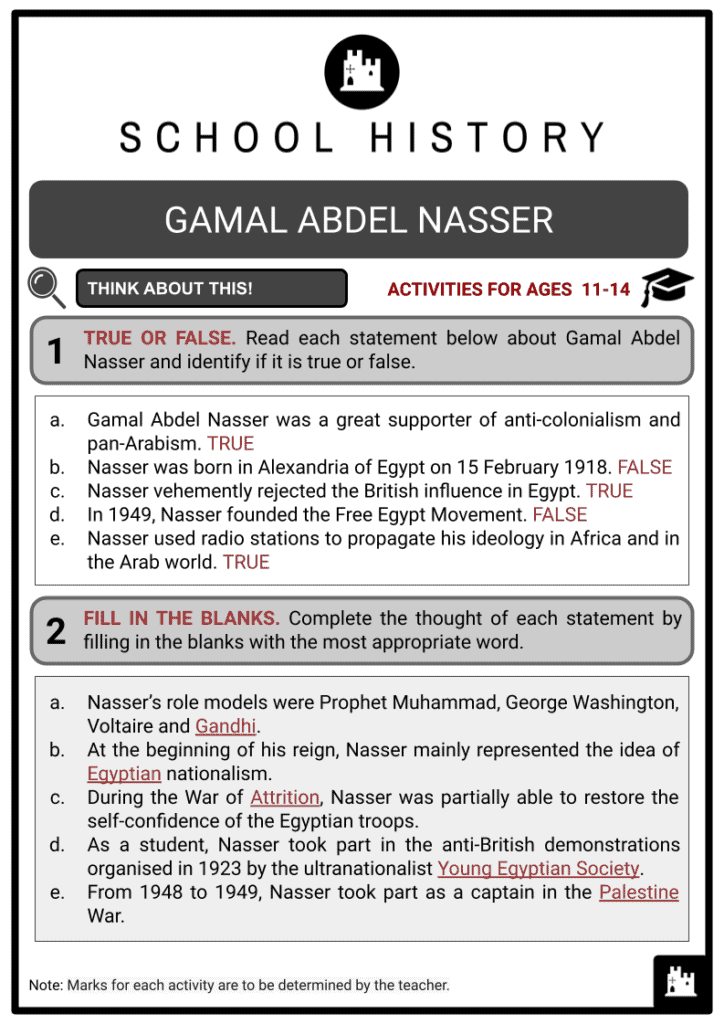 Gamal Abdel Nasser Activities & Answer Guide 2