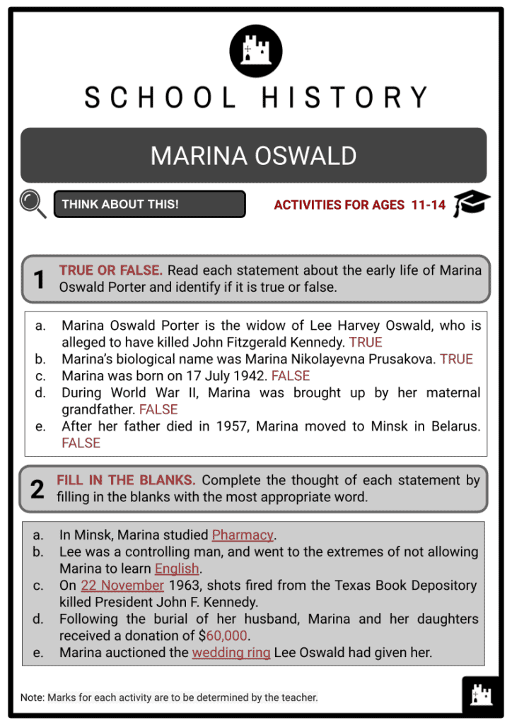 Marina Oswald Activities & Answer Guide 2