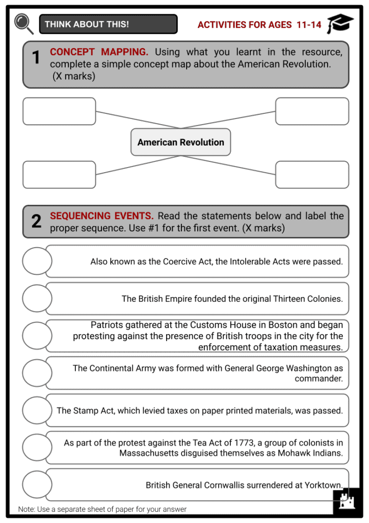 Timeline of the American Revolution Activities & Answer Guide 1