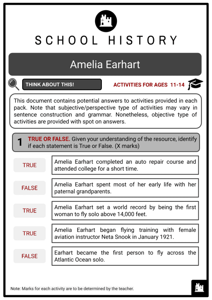 Amelia Earhart Activities & Answer Guide 2