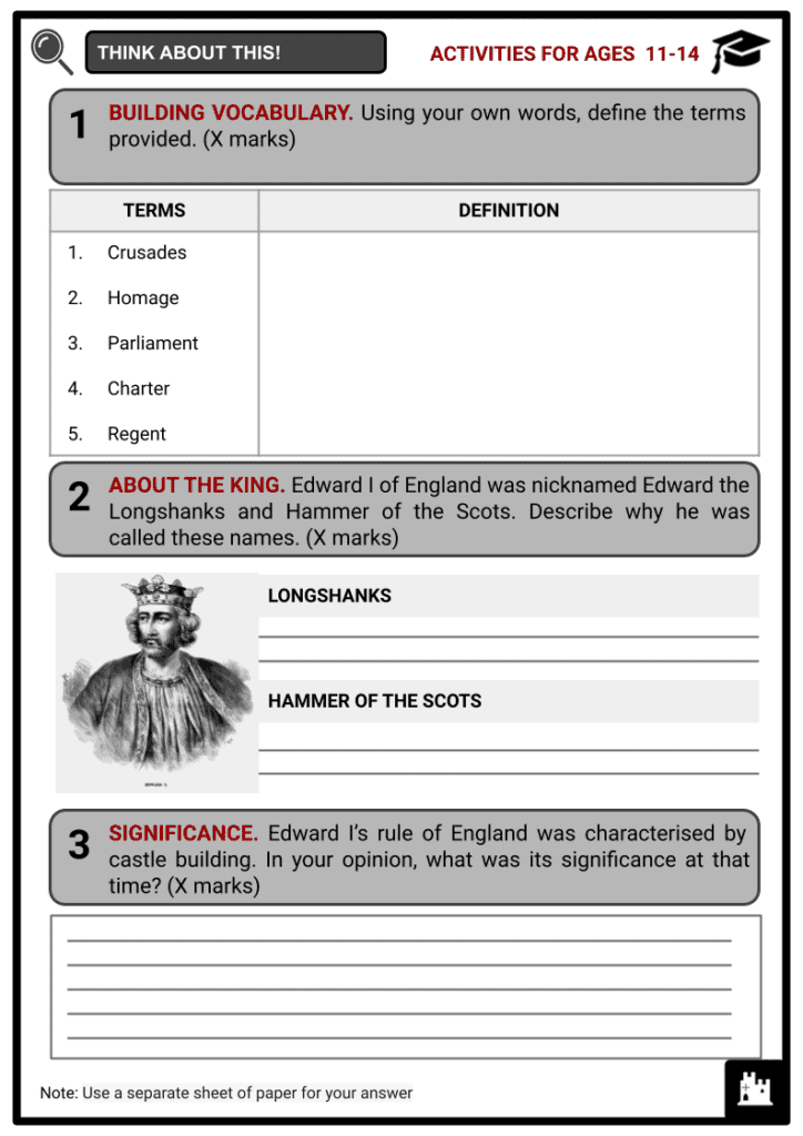 Edward I of England Actvities & Answer Guide 1
