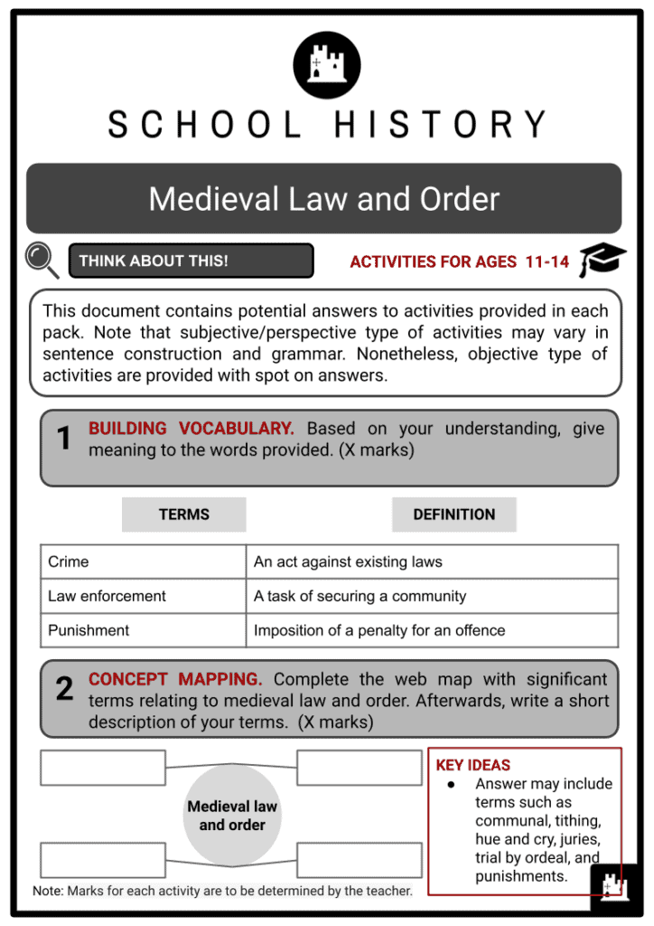 Medieval Law and Order Resource Activities & Answer Guide 2