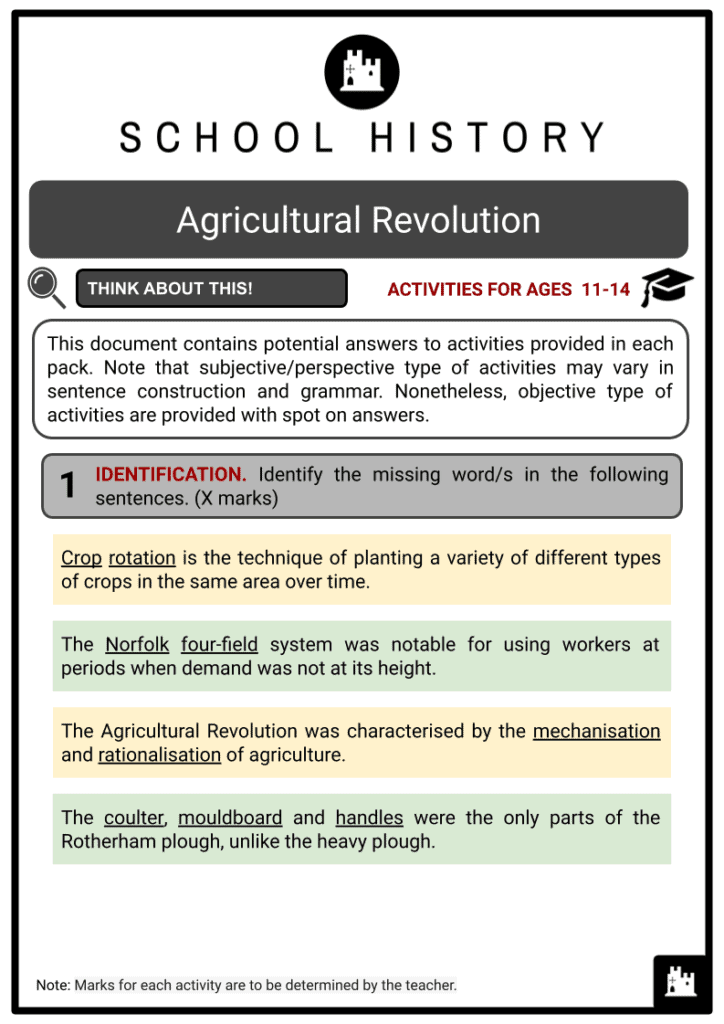 Agricultural Revolution Activities & Answer Guide 2