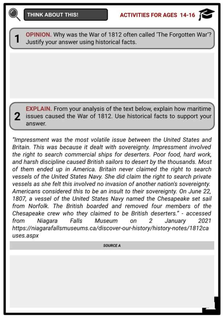 Background to the War of 1812 Activities & Answer Guide 3