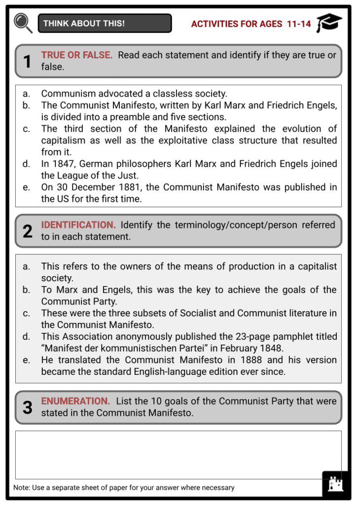 Communist Manifesto Activities & Answer Guide 1