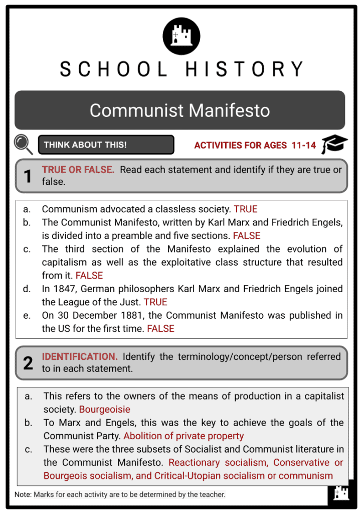 Communist Manifesto Activities & Answer Guide 2