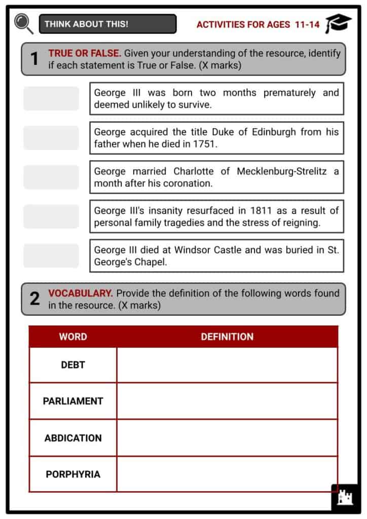 George III of England Activties & Answer Guide 1