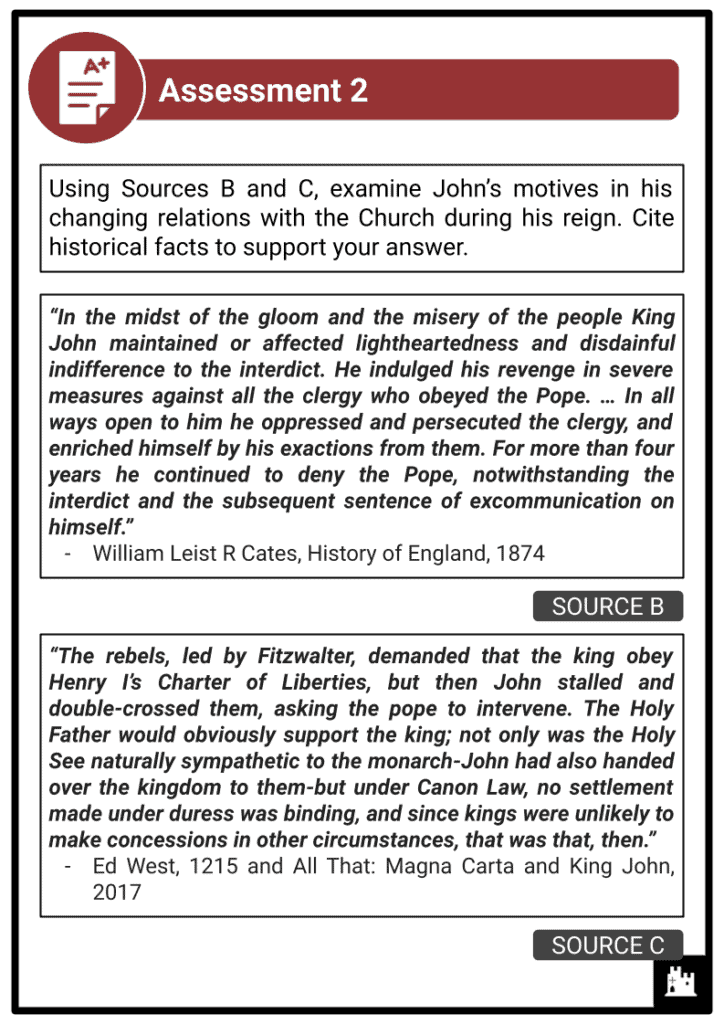 A Level King John, 1199-1216 Assessment 3