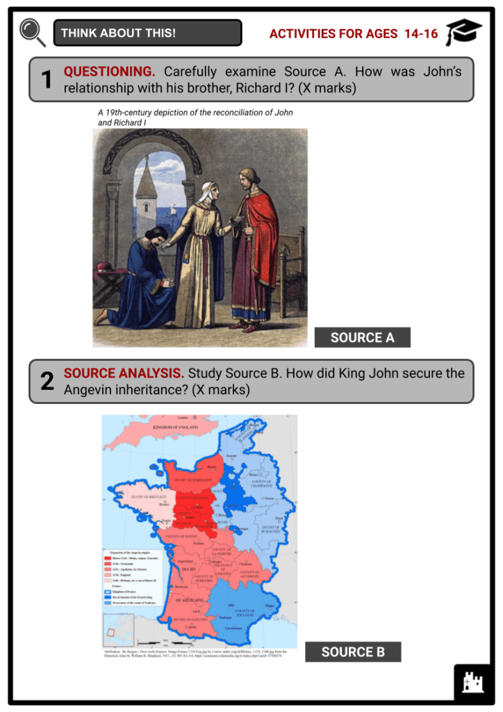 King John of England Activities & Answer Guide 3