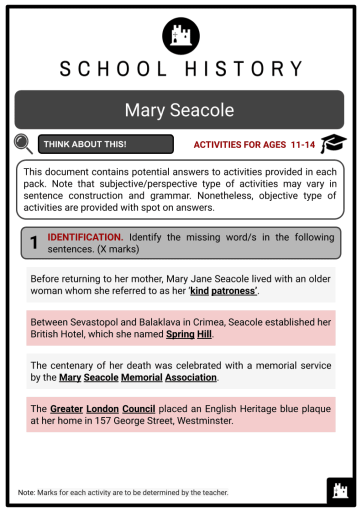 Mary Seacole Resource Activities & Answer Guide 2