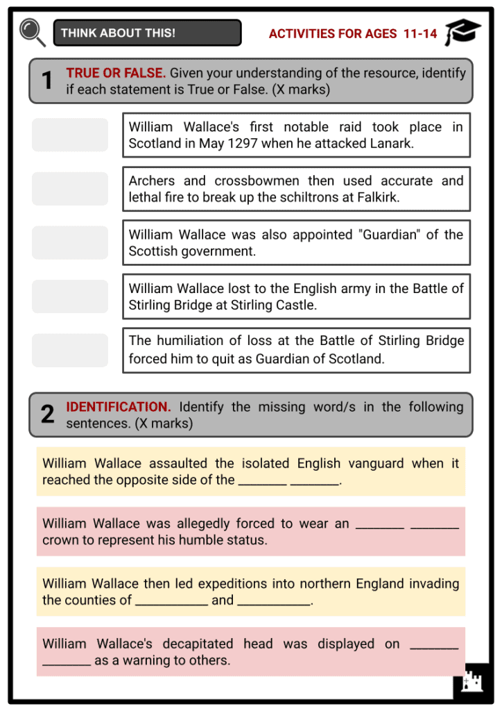 William Wallace Activities & Answer Guide 1