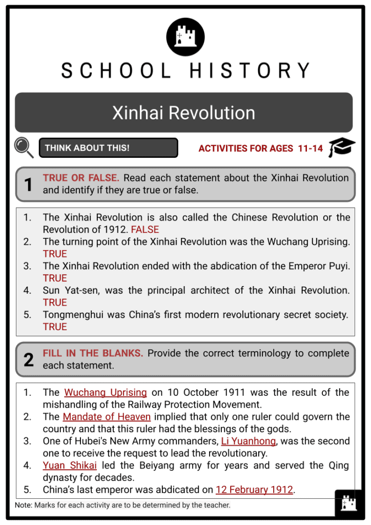 Xinhai Revolution Activities & Answer Guide 2