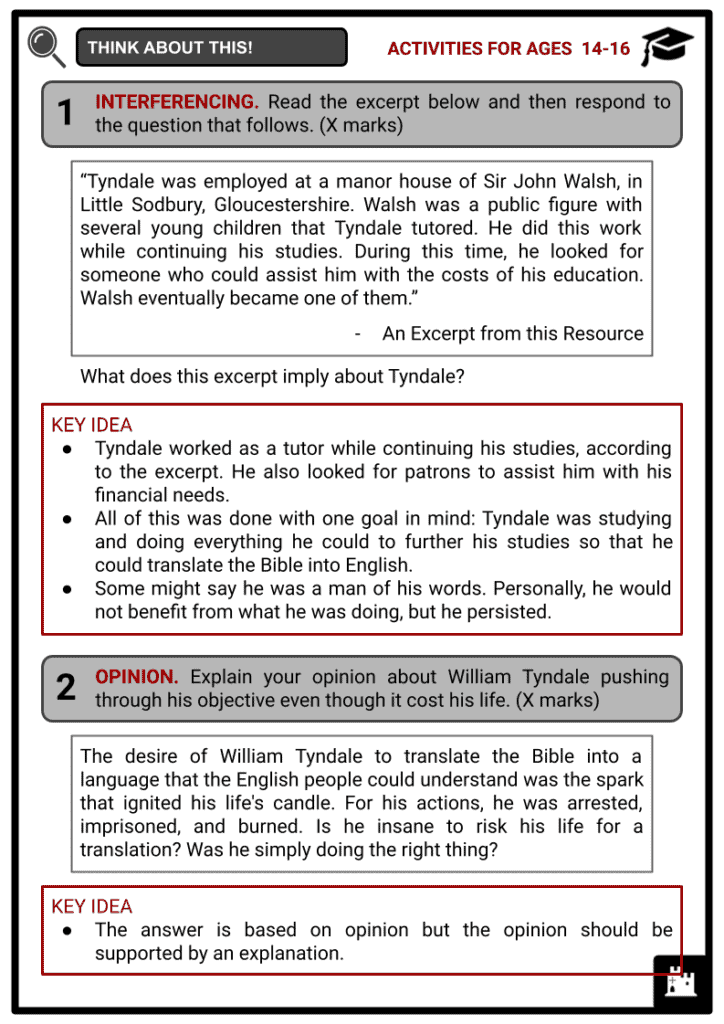 William Tyndale Activity & Answer Guide 4