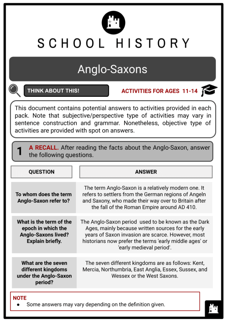 Anglo-Saxons Activities & Answer Guide 2